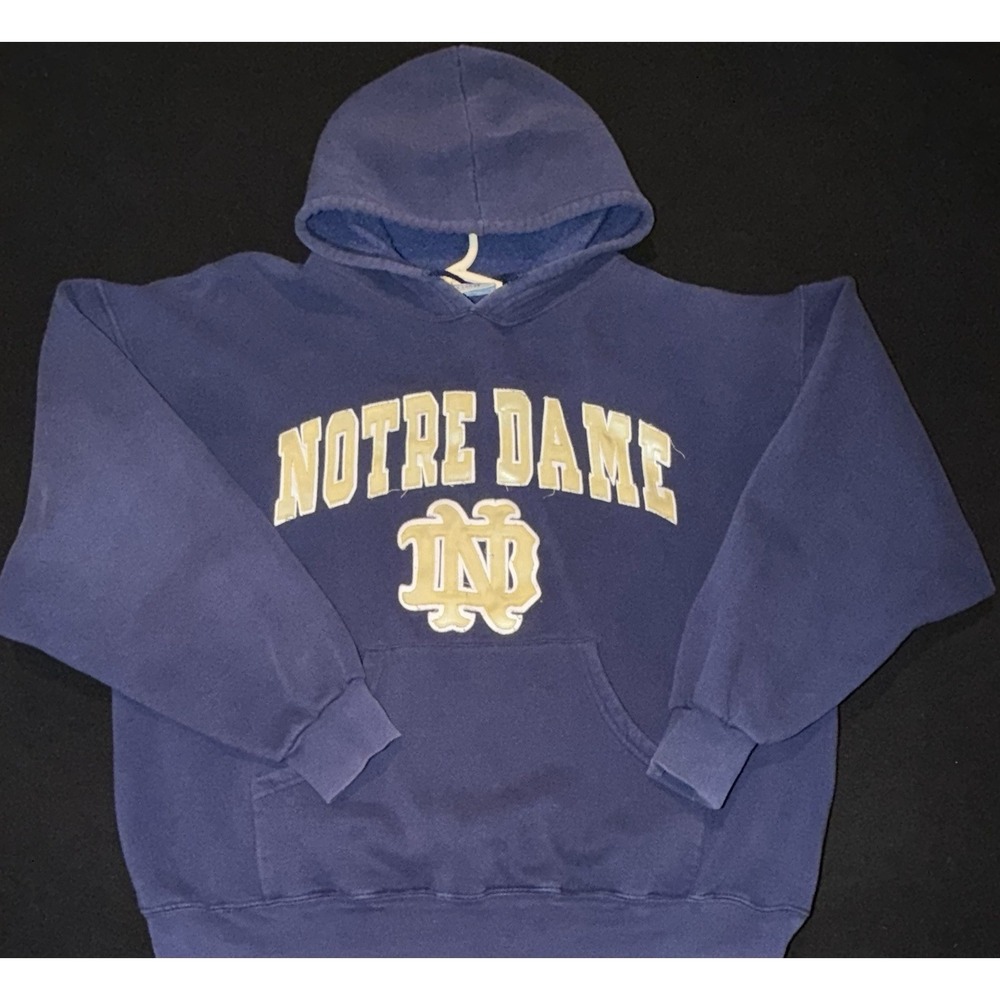 Notre Dame Fighting Irish Embroidered Hooded Vintage Sweatshirt Mens XL Navy